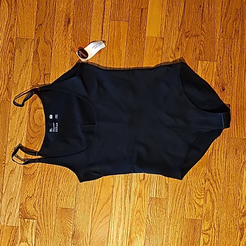 XL Empetua black open bust bodysuit